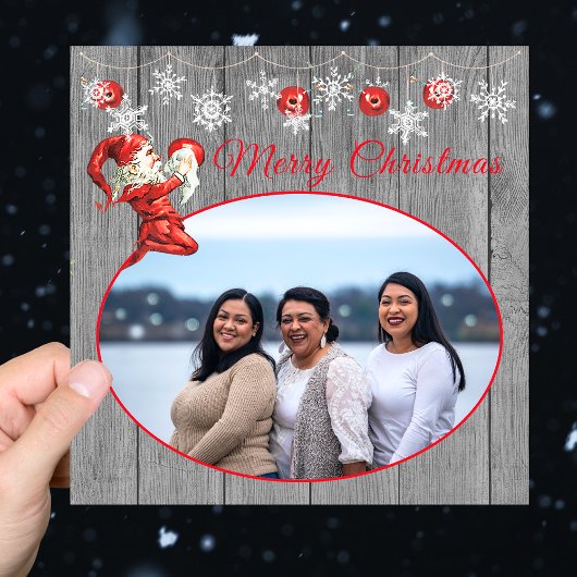 グレー素朴ウッドレッド小妖精や小人ヴィンテージメリークリスマス