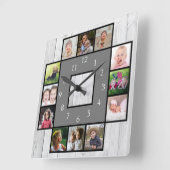 グレー素朴ウッド独自の12フォトコラージュを作成 スクエア壁時計 (傾斜)