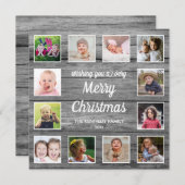 グレー素朴ウッド12フォトコラージクリスマス シーズンカード (正面/裏面)