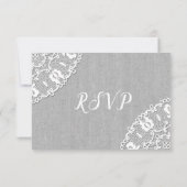 グレー素朴キャンバス+ホワイトレース結婚式RSVP 出欠カード (裏面)