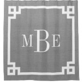 グレー素朴ギリシャ鍵モノグラ縁どム |農家 シャワーカーテン (正面)