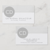 グレー素朴ストライプサークルモノグラム名刺 名刺 (正面/裏面)