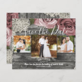 グレー素朴ダスティピンクのバラの写真の保存日付 (正面/裏面)