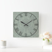 グレー素朴ダマスクヴィンテージ壁紙 スクエア壁時計 (ホーム)