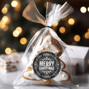グレー素朴バッファローチェックのクリスマスギフトタグ ラウンドシール