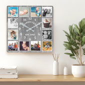 グレー素朴バーンウッドファームハウス12フォトコラージュ スクエア壁時計