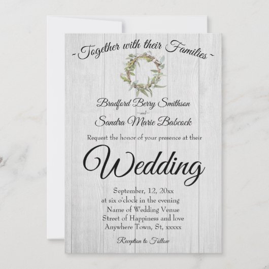 グレー素朴バーンウッドユーカリリース結婚ズ 招待状 (正面)