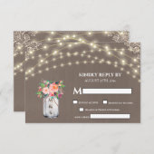 グレー素朴フラワーメイソンJARストリングライト 出欠カード (正面/裏面)