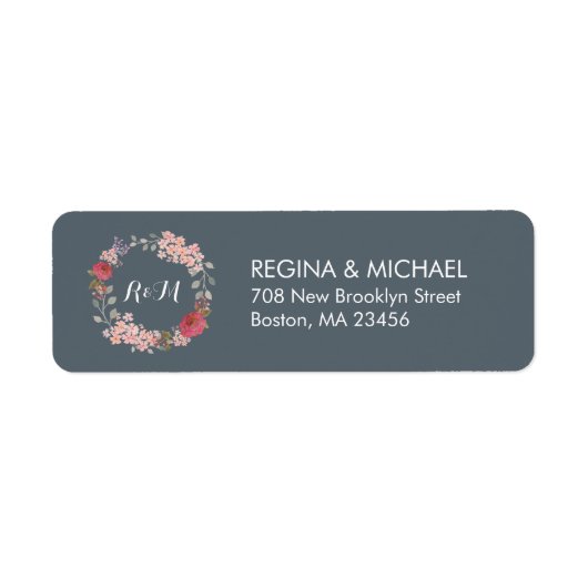 グレー素朴フローラリースモノグラム住所 シール (正面)