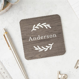 グレー素朴ブラウン木製ローレル姓モノグラム コースター