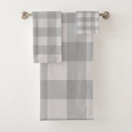 グレー素朴ブルー市松模様にスクウェアプレイド バスタオルセット