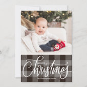 グレー素朴プレイドメリークリスマスフォト シーズンカード (正面)