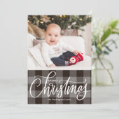 グレー素朴プレイドメリークリスマスフォト シーズンカード (スタンド正面)