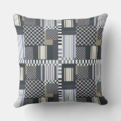 グレー素朴ホワイトプレイドパッチワークパターン クッション (裏面)