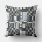 グレー素朴ホワイトプレイドパッチワークパターン クッション (正面)
