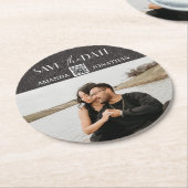 グレー素朴レザーフォトQRコード日付の保存 ラウンドペーパーコースター (アングル)