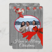 グレー素朴ヴィンテージレッド小妖精や小人写真メリークリスマス シーズンカード (正面/裏面)