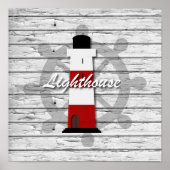 グレー素朴航海の風化木材のライトハウスオン ポスター (正面)