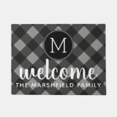 グレー素朴&ブラックバッファロープレイドファミリーウェルカム ドアマット (正面)