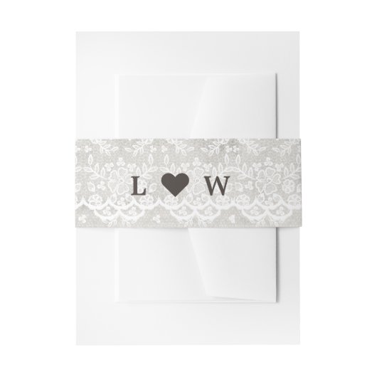 グレー素朴&ホワイトレースベリーバンドとイニシャル 招待状ベリーバンド (正面例)