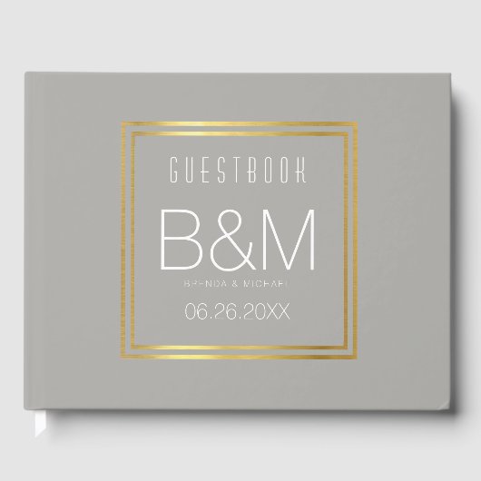 グレー結婚の本、シックなイベントのためのゲストブック ゲストブック (正面)