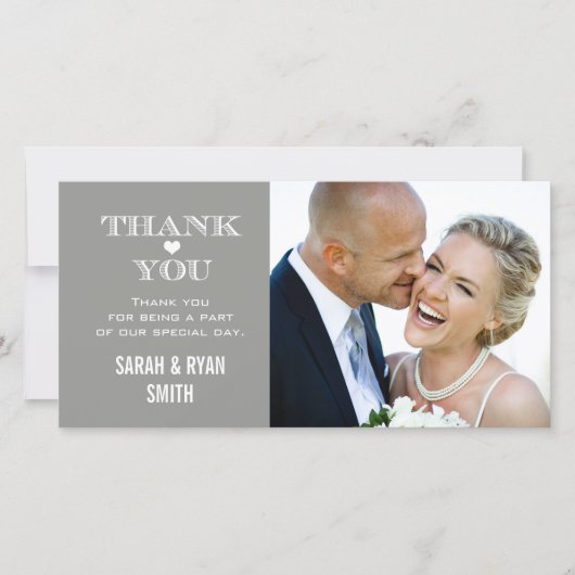 グレー結婚ハートの写真サンキューカード サンキューカード (正面)