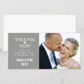 グレー結婚ハートの写真サンキューカード サンキューカード (正面/裏面)