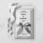 グレー結婚式招待状とサテンリボン 招待状 (正面/裏面)