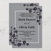 グレー結婚式招待状/シンプルデザイン&ロマンチック 招待状 (正面/裏面)