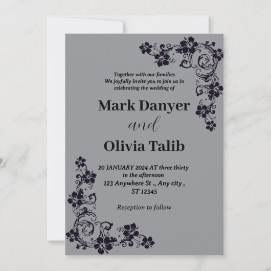 グレー結婚式招待状/シンプルデザイン&ロマンチック 招待状 (正面)