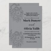 グレー結婚式招待状/シンプルデザイン&ロマンチック 招待状 (正面/裏面)
