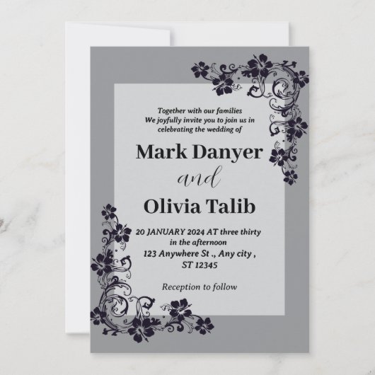 グレー結婚式招待状/シンプル&ロマンチック 招待状 (正面)