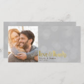 グレー結婚金ゴールドの写真の愛と感謝していありがとう サンキューカード (正面/裏面)