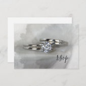 グレー結婚RSVPカード上のダイヤモンドのリングや輪 出欠カード (正面/裏面)