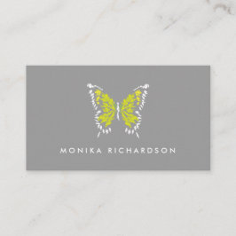 グレー絵を描に黄色の蝶のロゴ 名刺