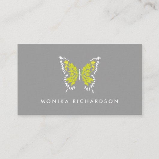 グレー絵を描に黄色の蝶のロゴ 名刺 (正面)