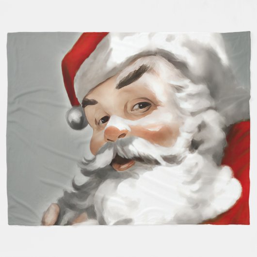 グレー絵を描のサンタクロースの フリースブランケット (正面(横))