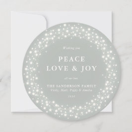 グレー緑の丸いラきらめくイト平和の愛+喜び シーズンカード