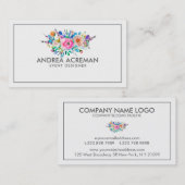 グレー縁どウォーター色の花 名刺 (正面/裏面)