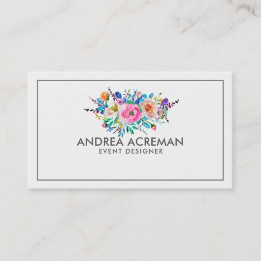 グレー縁どウォーター色の花 名刺 (正面)