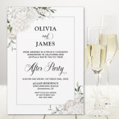 グレー縁どホワイトフローラ結婚のパーティー後 招待状