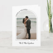 グレー美しい結婚アーチの写真の愛感謝していと サンキューカード (正面)