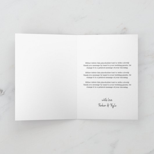 グレー美しい結婚アーチの写真の愛感謝していと サンキューカード (内部)