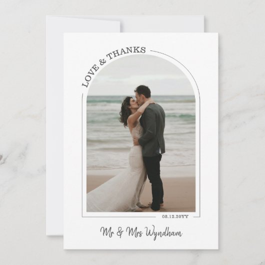 グレー美しい結婚アーチの写真の愛感謝していと サンキューカード (正面)