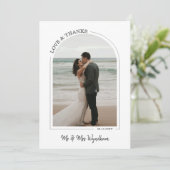 グレー美しい結婚アーチの写真の愛感謝していと サンキューカード (スタンド正面)