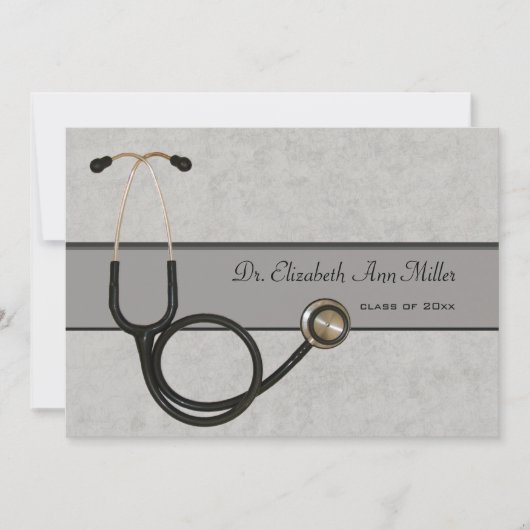 グレー聴診器 - 卒業パーティー招待状 招待状 (正面)
