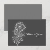 グレー背景に白いフォークアートの花 サンキューカード (正面/裏面)