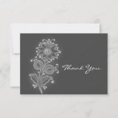 グレー背景の白いフォークアートの花 サンキューカード (正面)