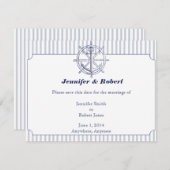 グレー航海のいかりのストライプ日付カードの保存 セーブザデート (正面/裏面)