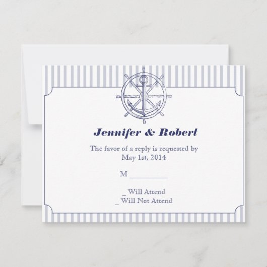 グレー航海のいかり応答カーストライプド上の 出欠カード (正面)